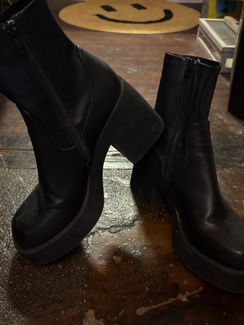 Black Platform Block Heel Ankle Boots - Women's